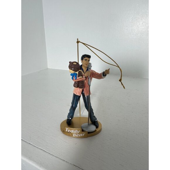 Elvis Presley "Teddy Bear" Ornament Figurine With Microphone & Brown Teddy Bear - Picture 2 of 4